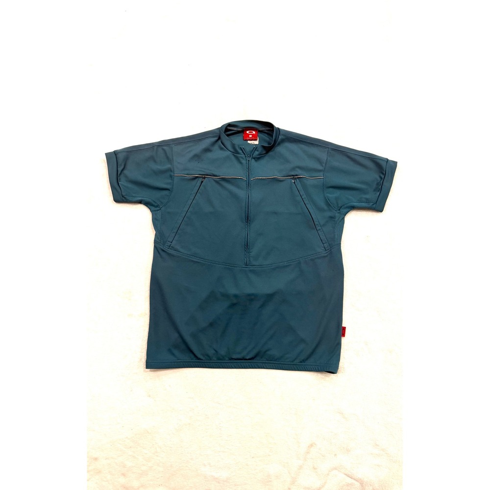 Vintage Oakley Mens Cycling Jersey Teal Quarter Zip Short Sleeve Mesh Bike Top M